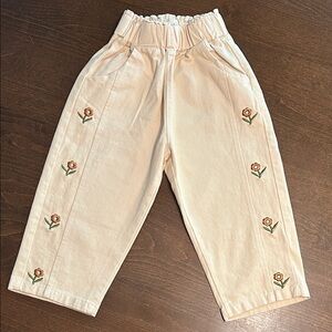 Flower Embroidered Pull-On Pants